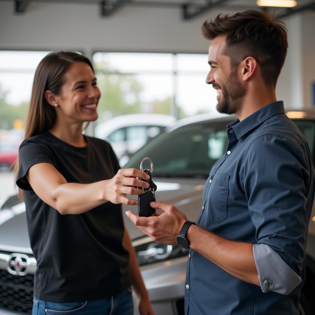 Customer Receiving Car Keys from DME Sales Representative