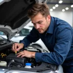 Experienced Auto Service Express Technician Working on a Vehicle