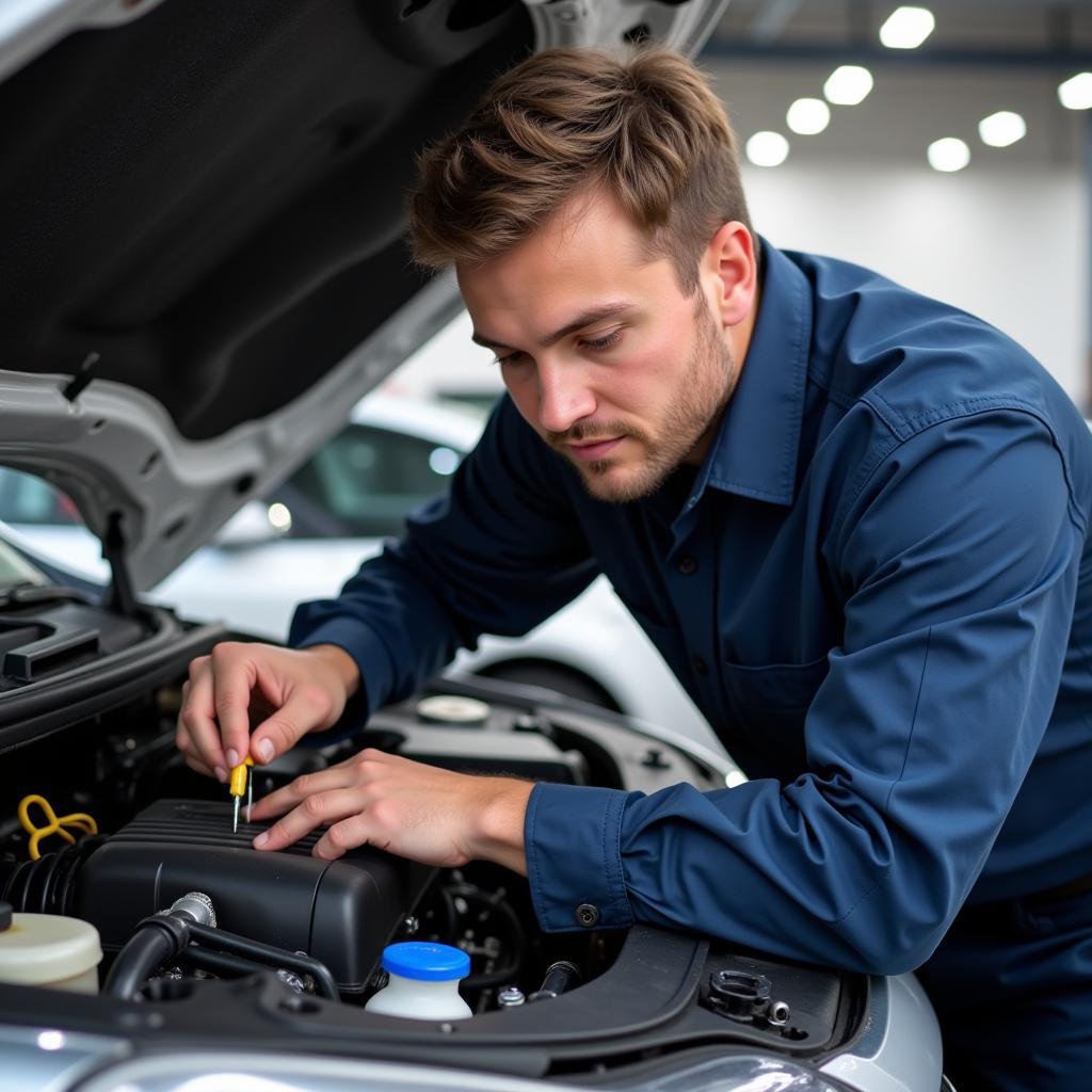 Experienced Auto Service Express Technician Working on a Vehicle