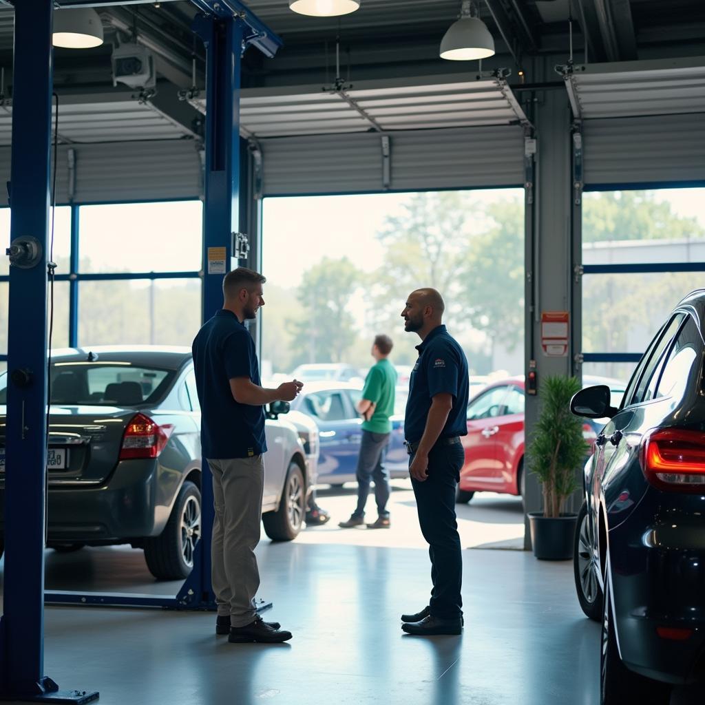 Modern auto service shop front with welcoming entrance