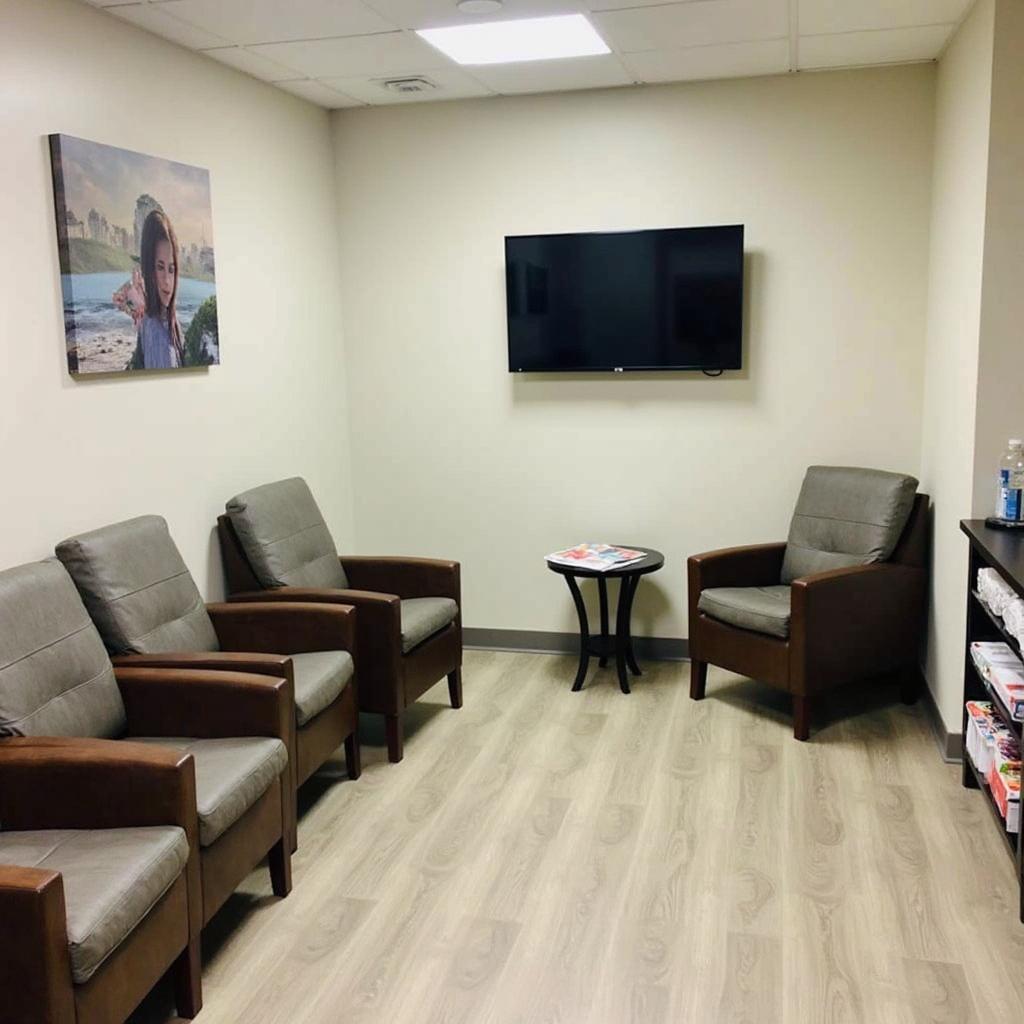 Clean and comfortable waiting area with amenities