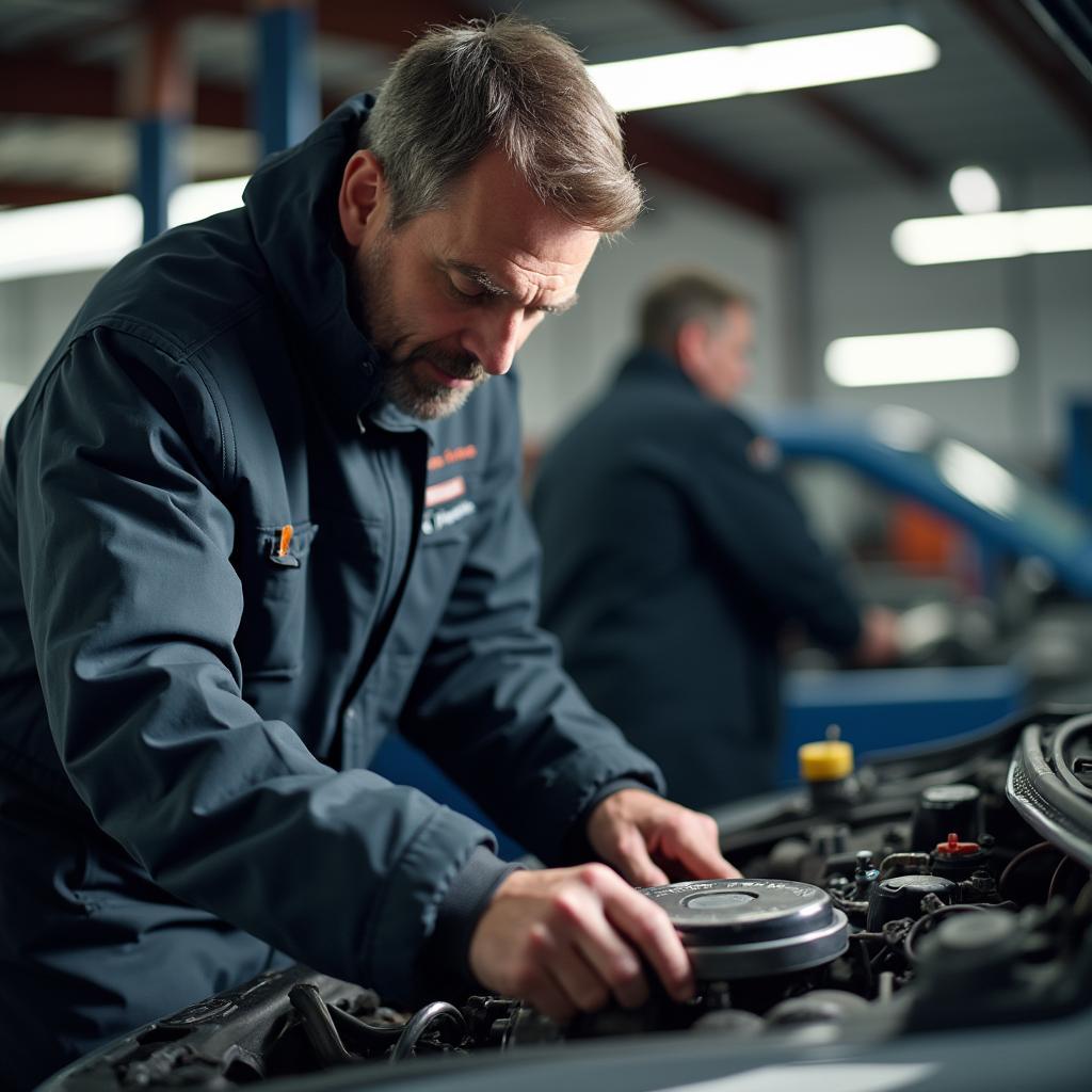 Mechanic working on a car in Stockton