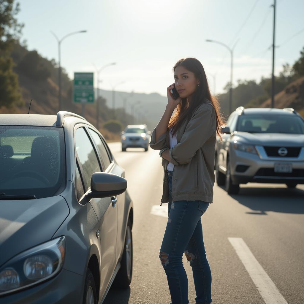 Stranded motorist calling for a tow truck