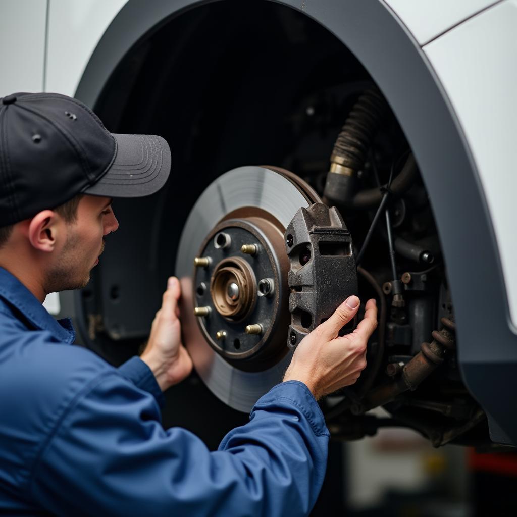 Car undergoing brake repair in Stratford