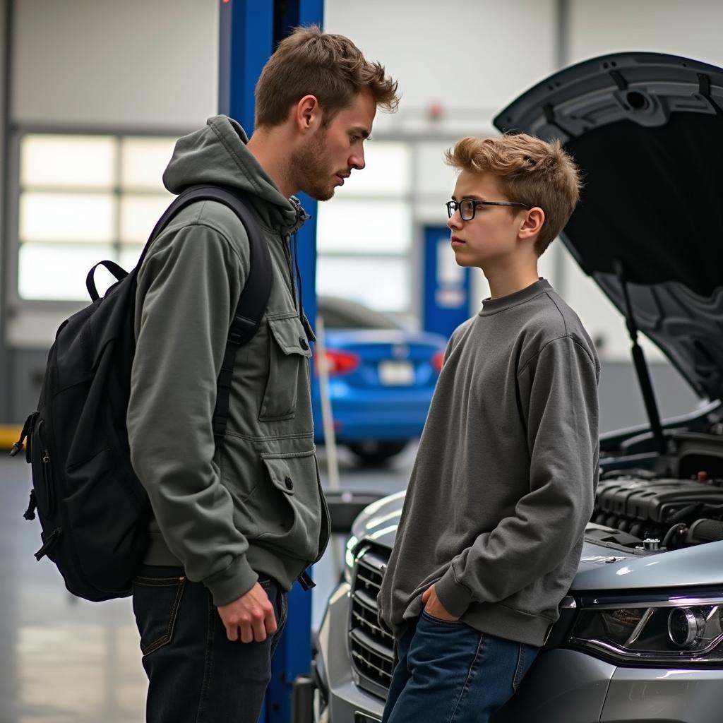 Student getting car repair