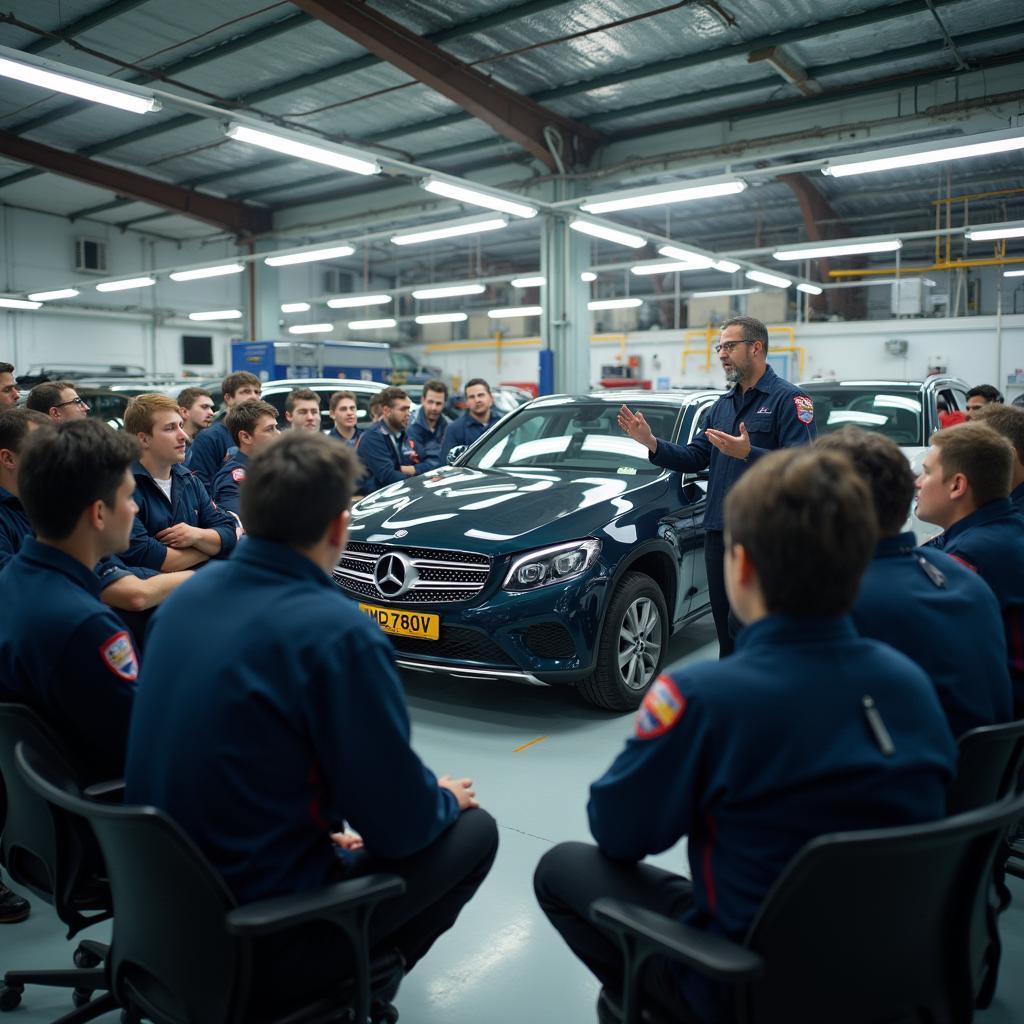 Students Learning Car Repair in Vocational School