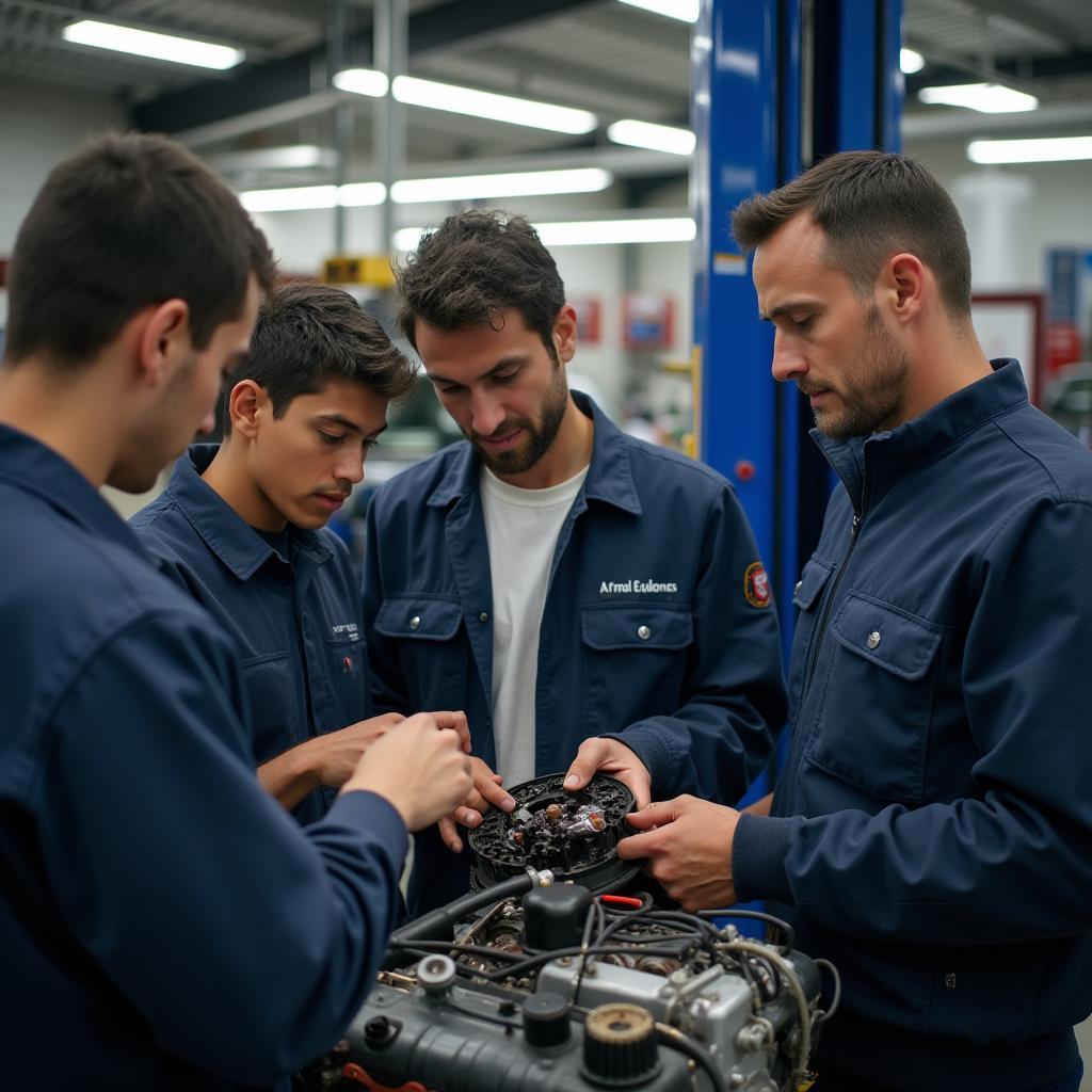 Students Working on Car Engine