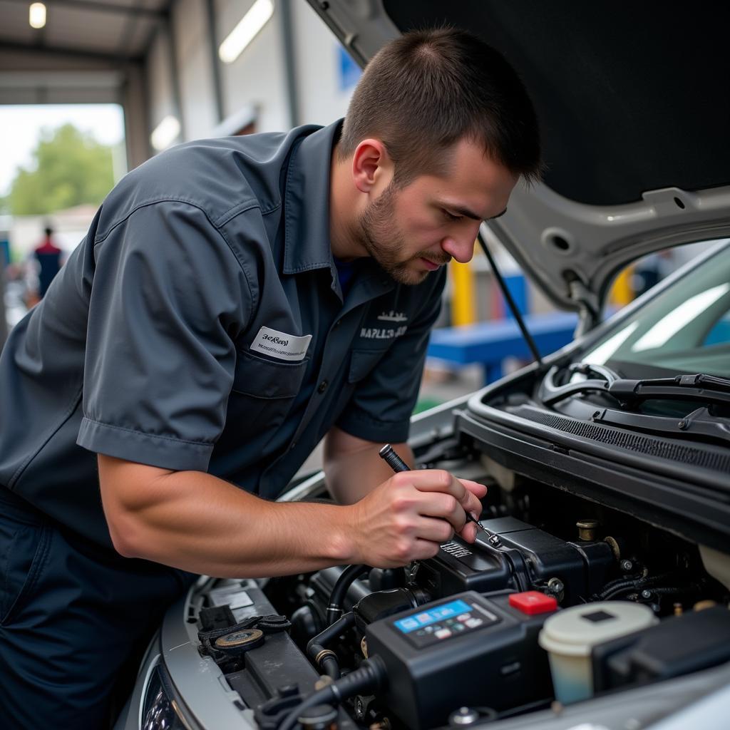 Sun City Auto Service Technician Performing Engine Diagnostics