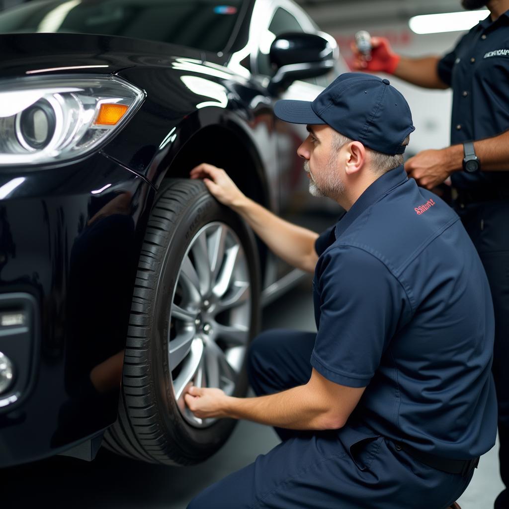 Car Undergoing Routine Maintenance in a Professional Garage