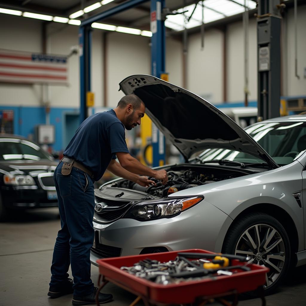 Mechanic working on a car in Tarzana