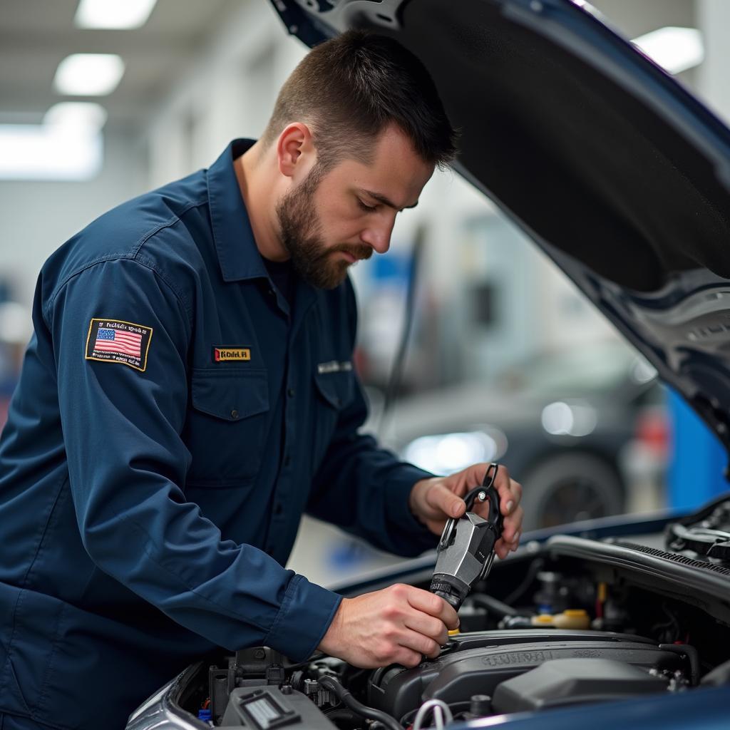 Tech-Net Certified Technician Working on a Car Engine