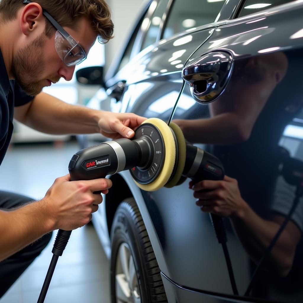 Technician Buffing Out a Car Scratch