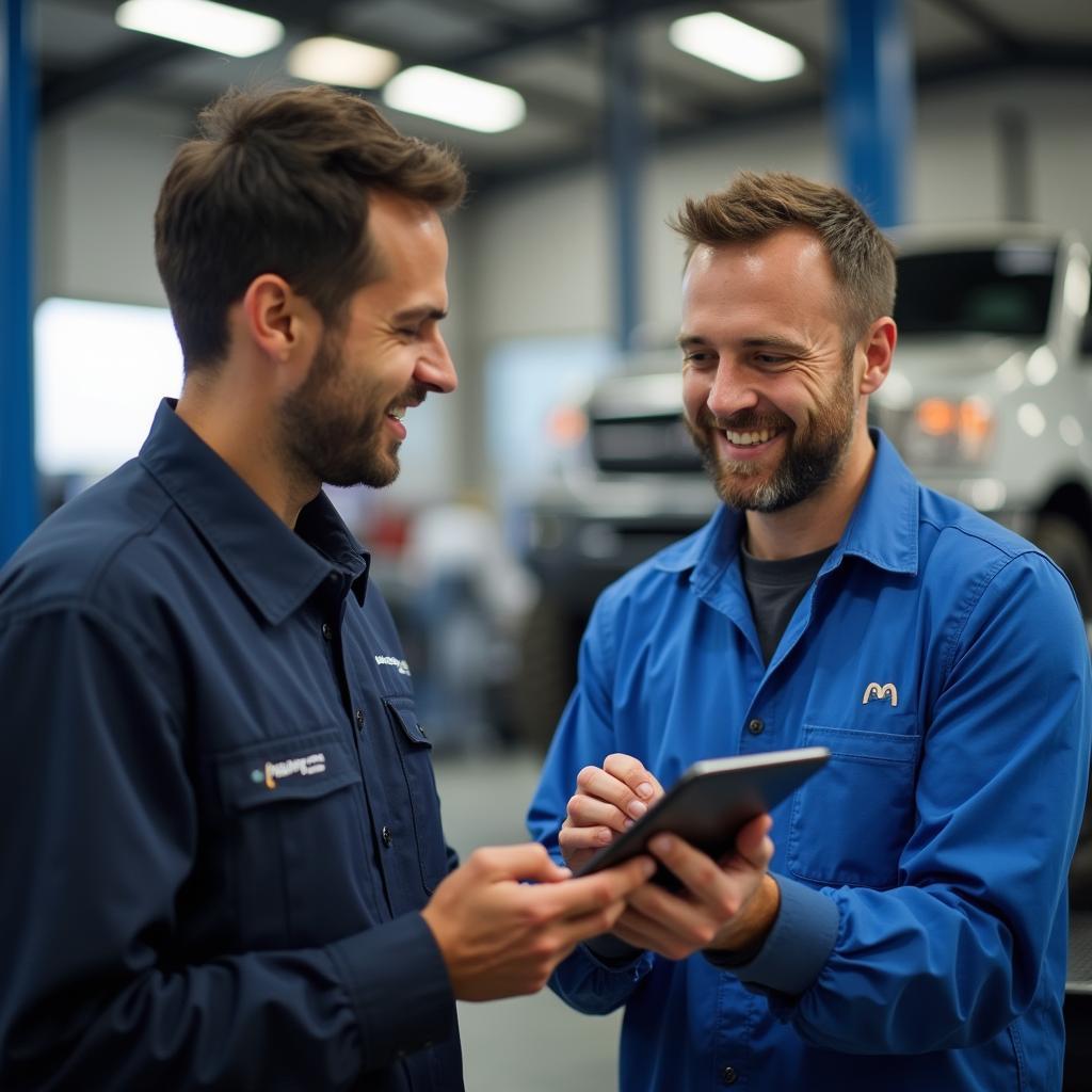 Experienced Technician Explaining Diagnostic Results to a Customer