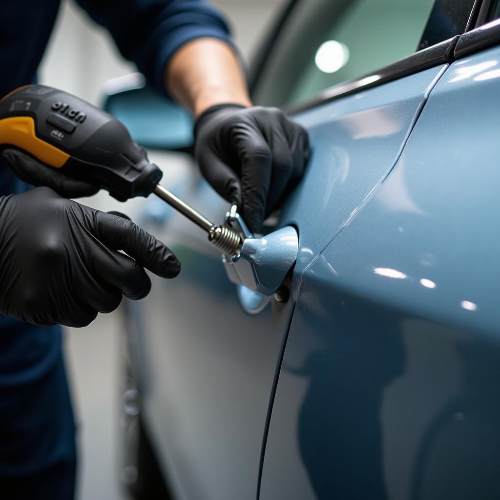 Technician Performing Paintless Dent Repair