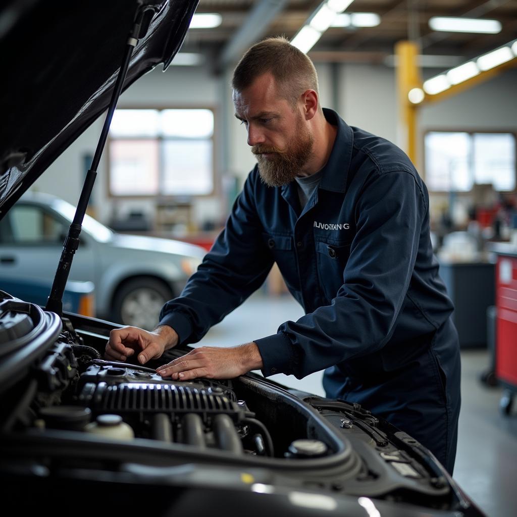 Mechanic inspecting a car in a Telluride auto shop