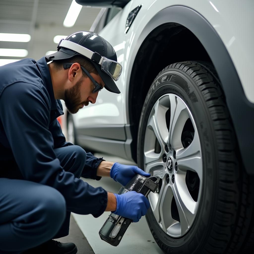 Certified Technician Inspecting Tires at Tire Choice