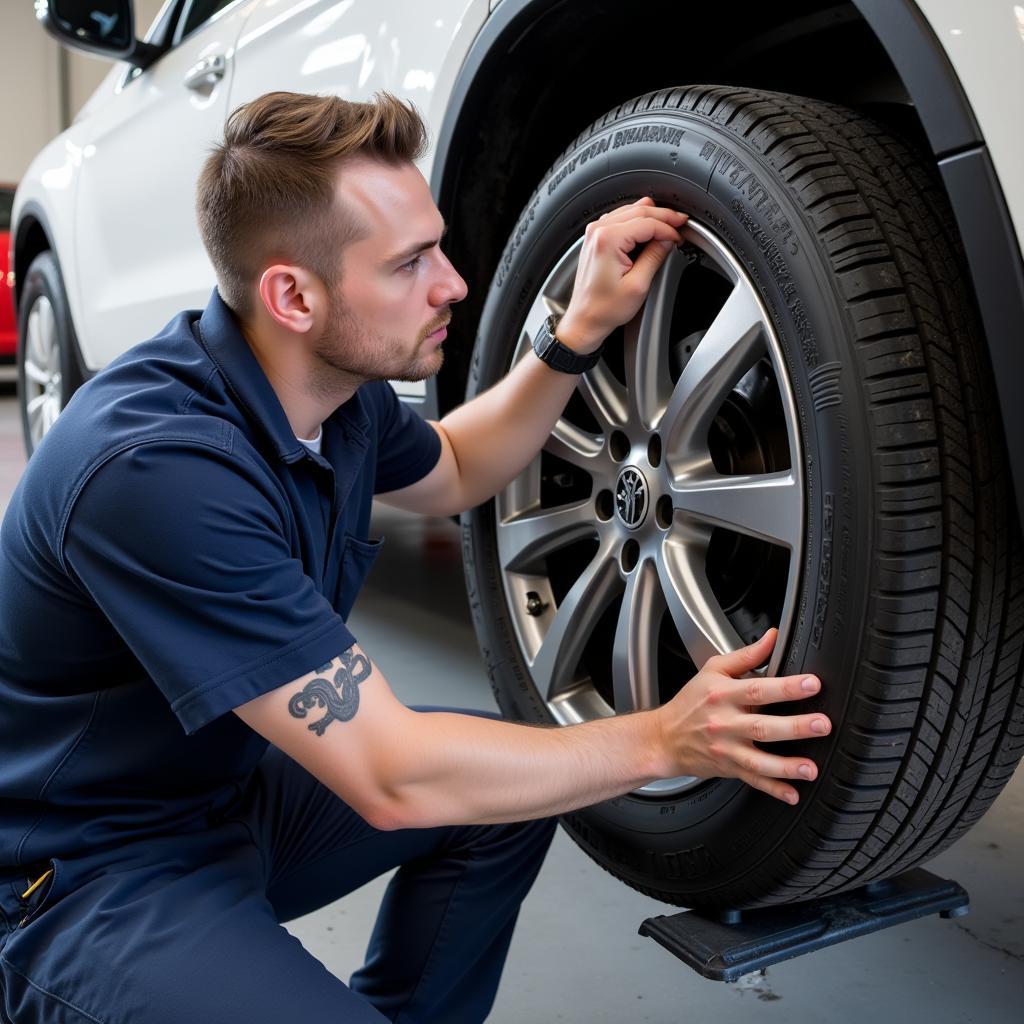 Tire installation and balancing at Dan's Tire & Auto Service Center