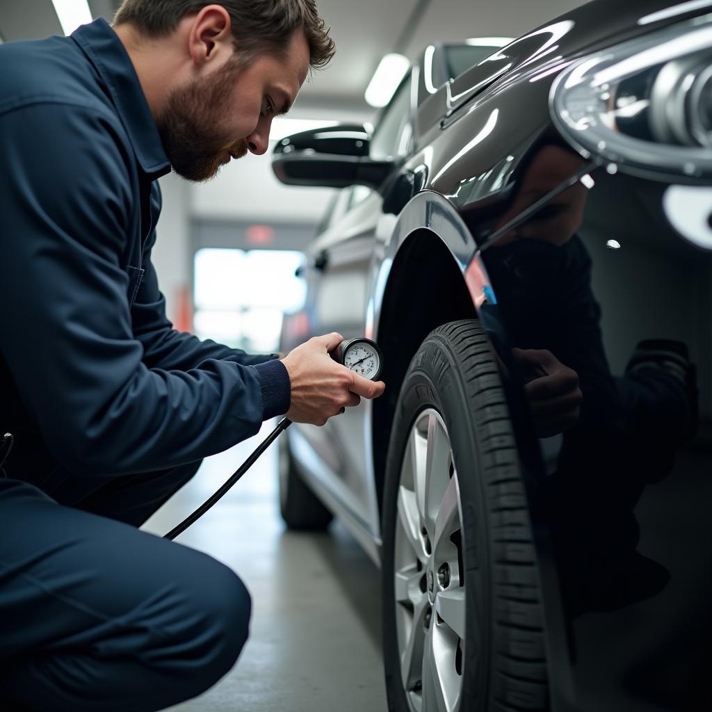 Tire Pressure Check at a Dudești Auto Service