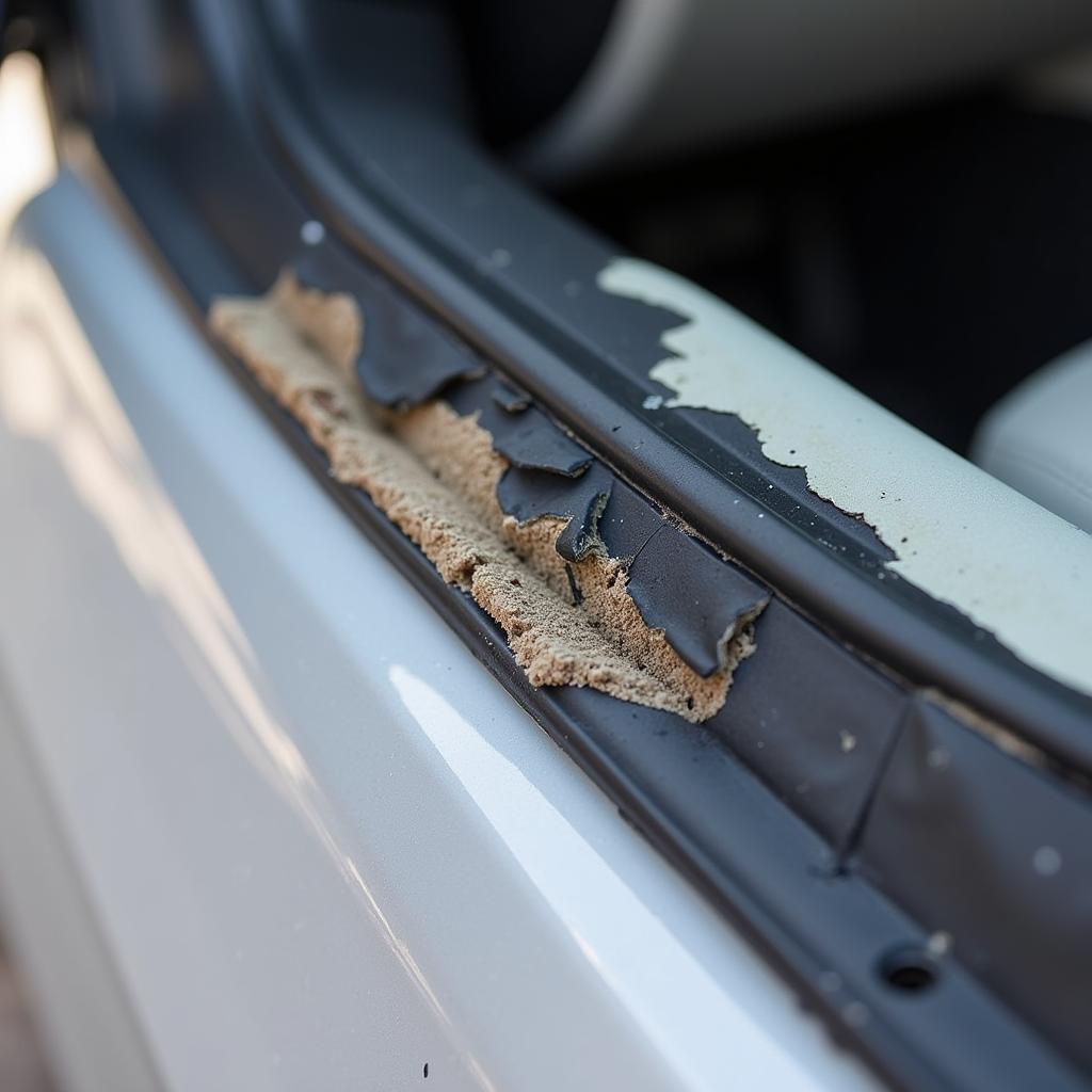 Torn Weather Stripping on a Car Door