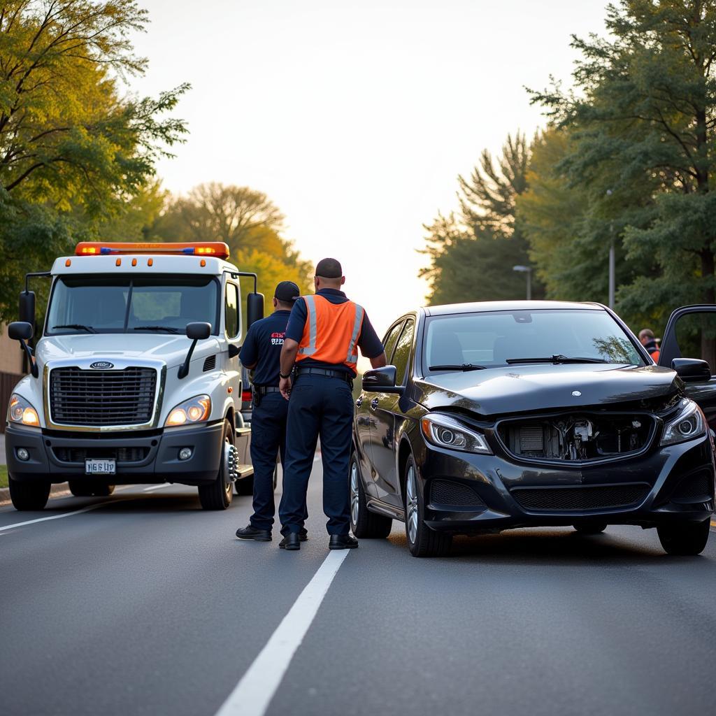 Auto Services Tow Truck Arriving at the Scene of an Accident