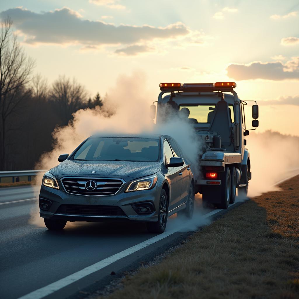 Tow Truck Assisting Overheated Car