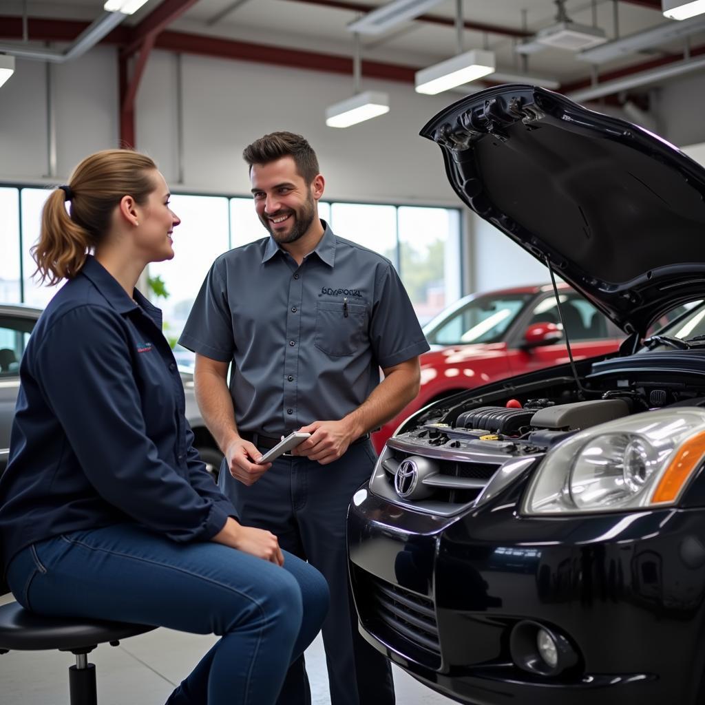 Toyota Service Advisor Explaining Repair to Customer