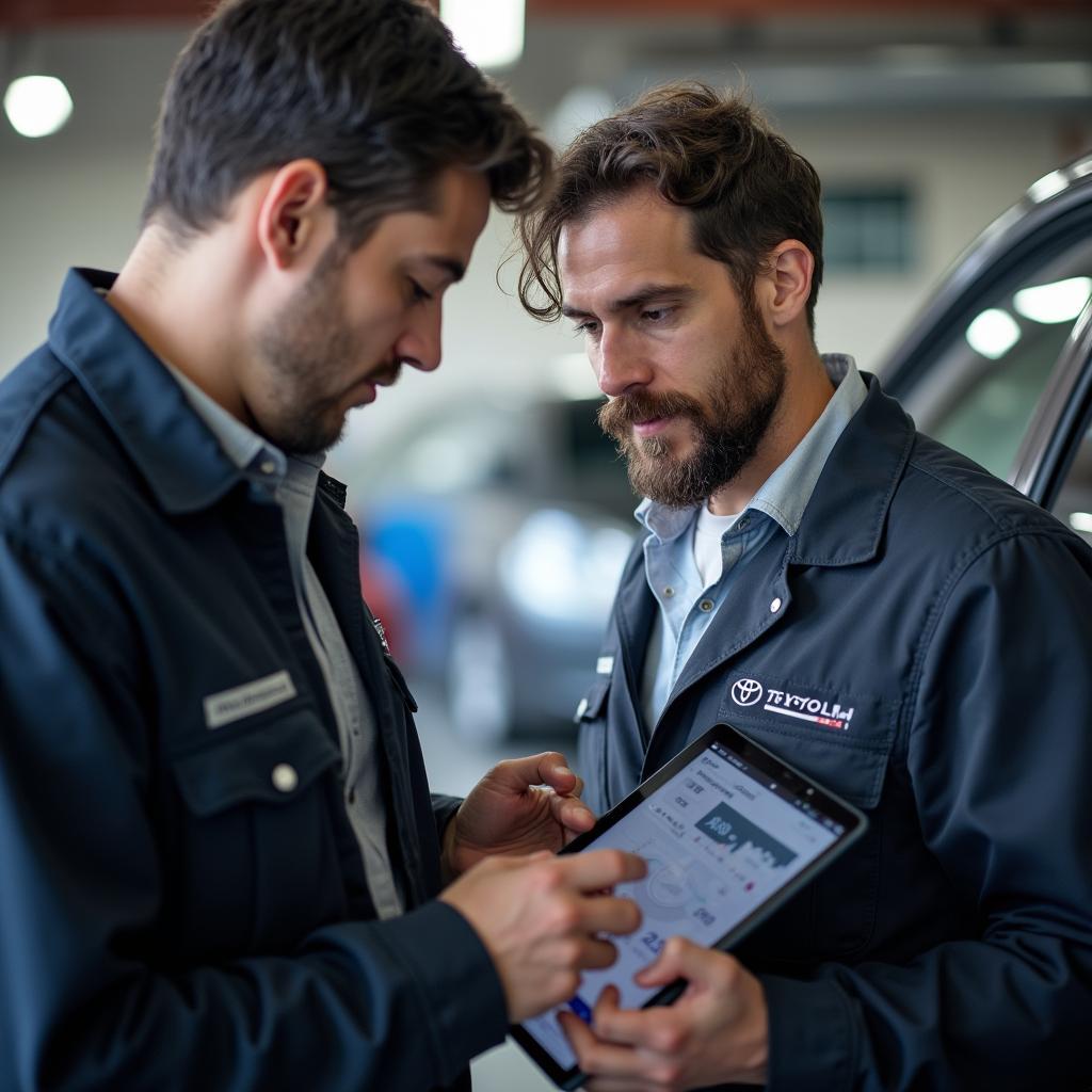 Toyota Technician Performing a Multi-Point Inspection in Austin, TX