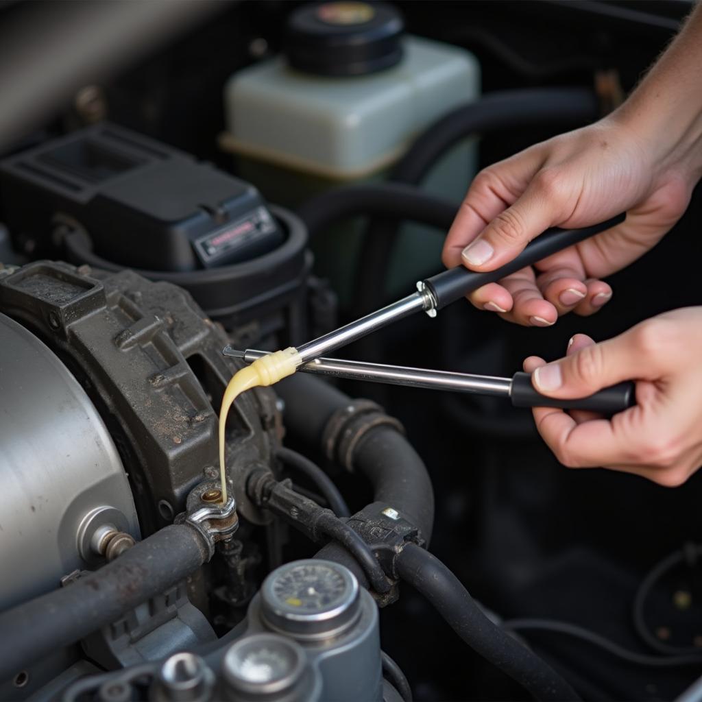 Checking transmission fluid in San Mateo