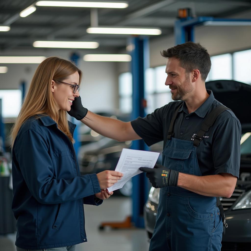 Mechanic Explaining Repair to Car Owner