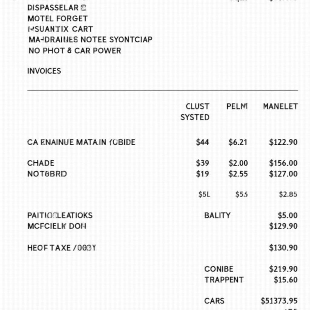 Car maintenance invoice with detailed breakdown