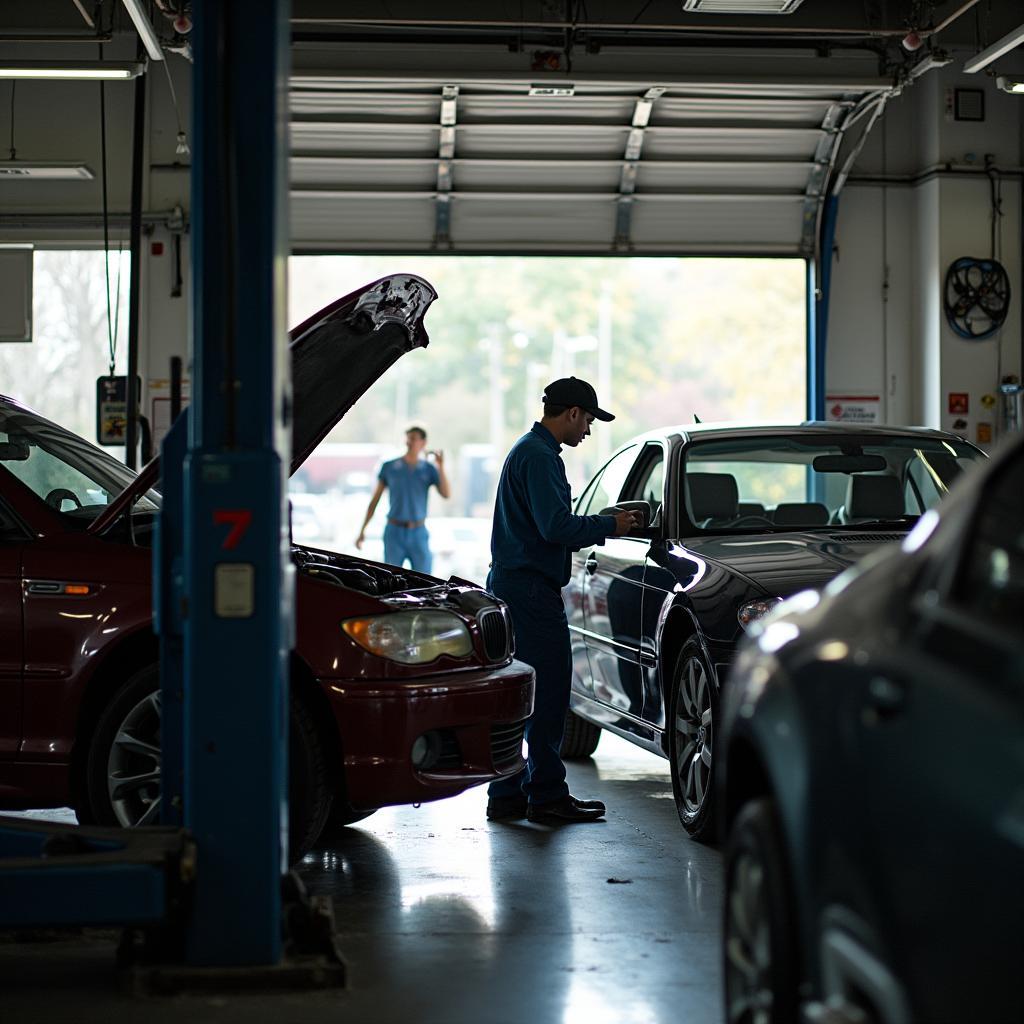 Mechanic working on a car in a Tulsa auto repair shop