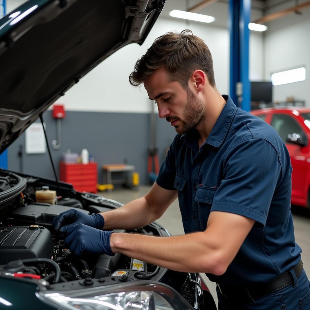 Mechanic Working on a Car at Two J's Auto Services