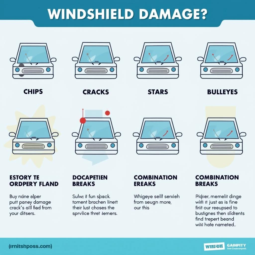 Various types of damage commonly found on windshields