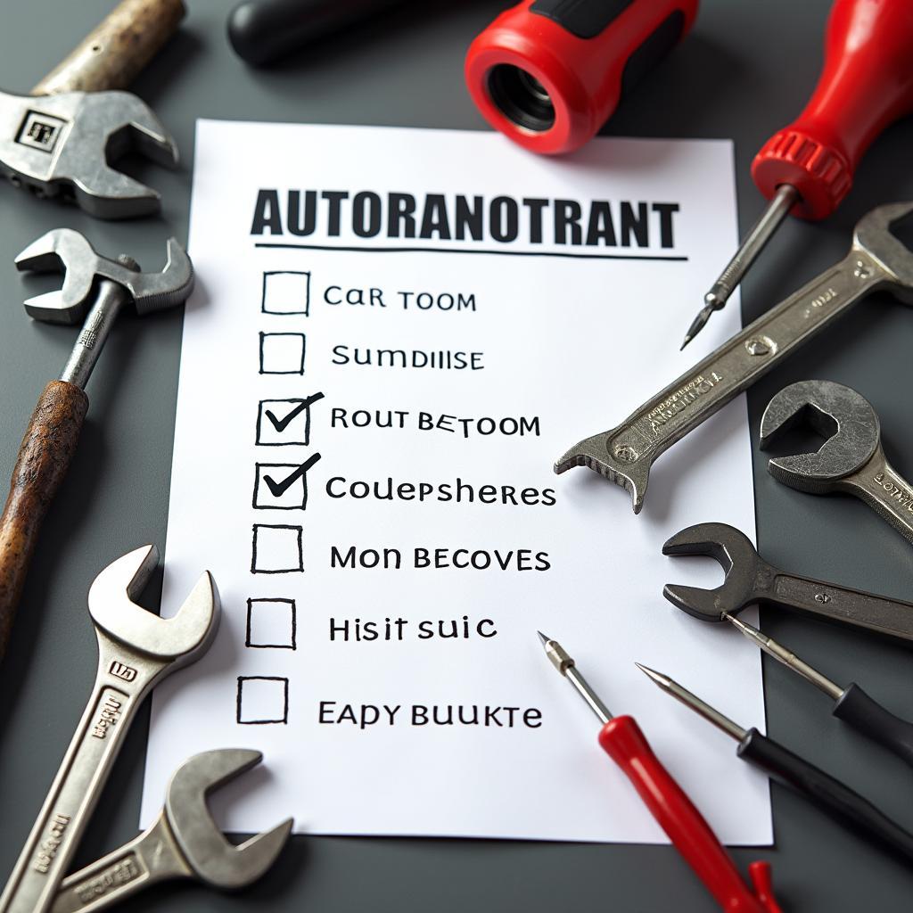 Car maintenance checklist with tools