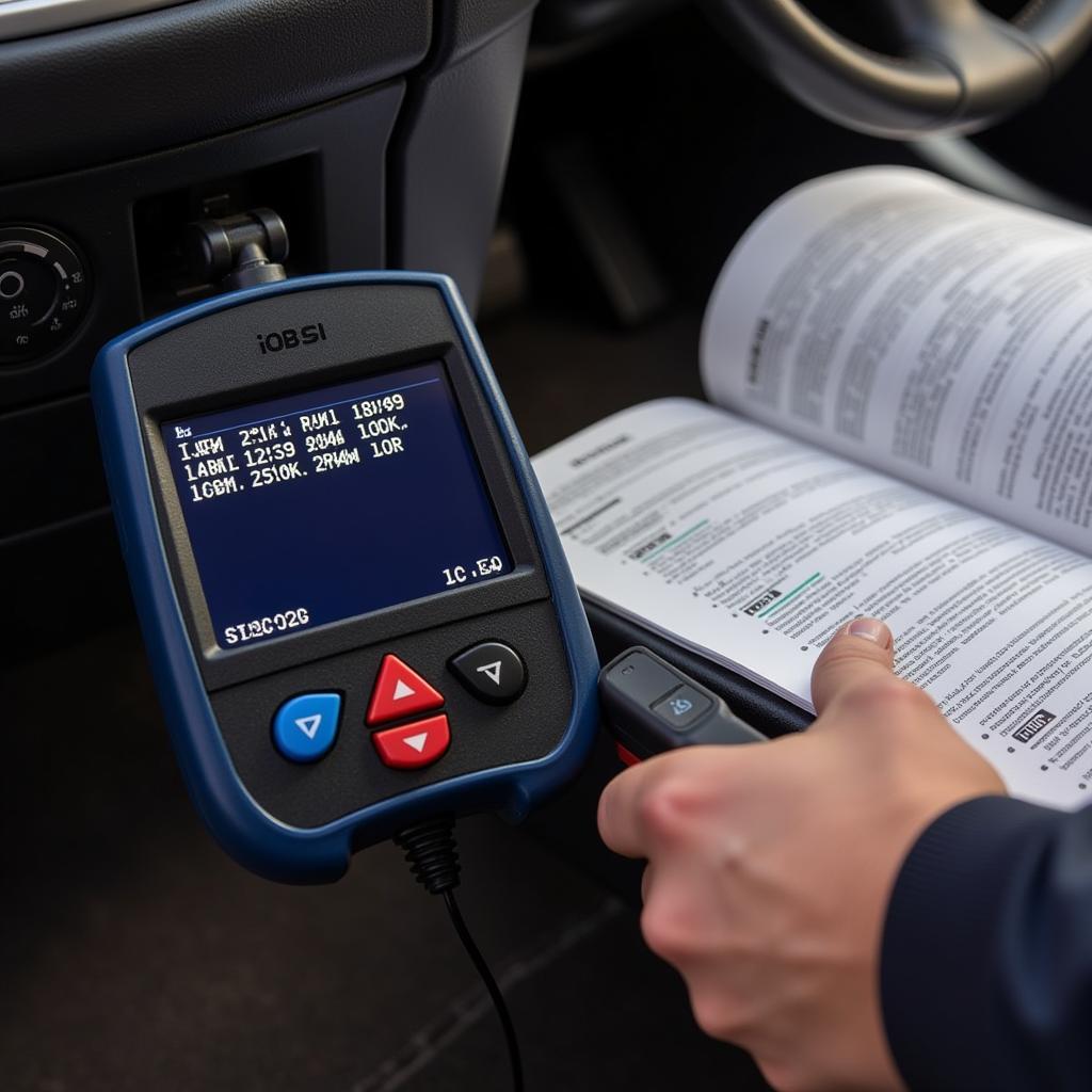 Mechanic Using an OBD-II Scanner to Diagnose Car Engine Issues