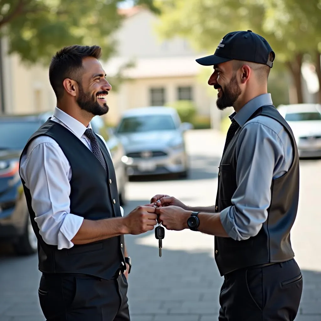 Valet Parking Attendant Giving Car Keys To Driver