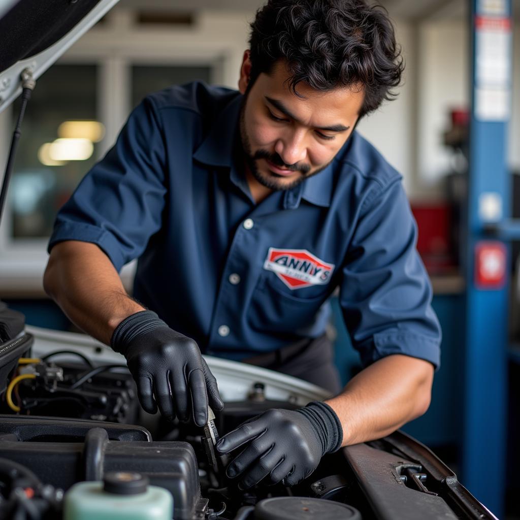 Mechanic working on a car engine at Vanny's Auto Services