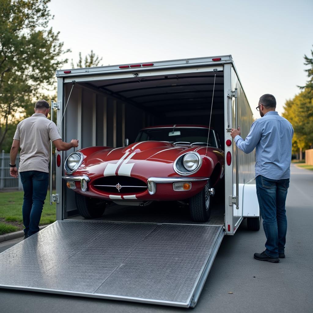 Vehicle Being Loaded onto a Transport Trailer