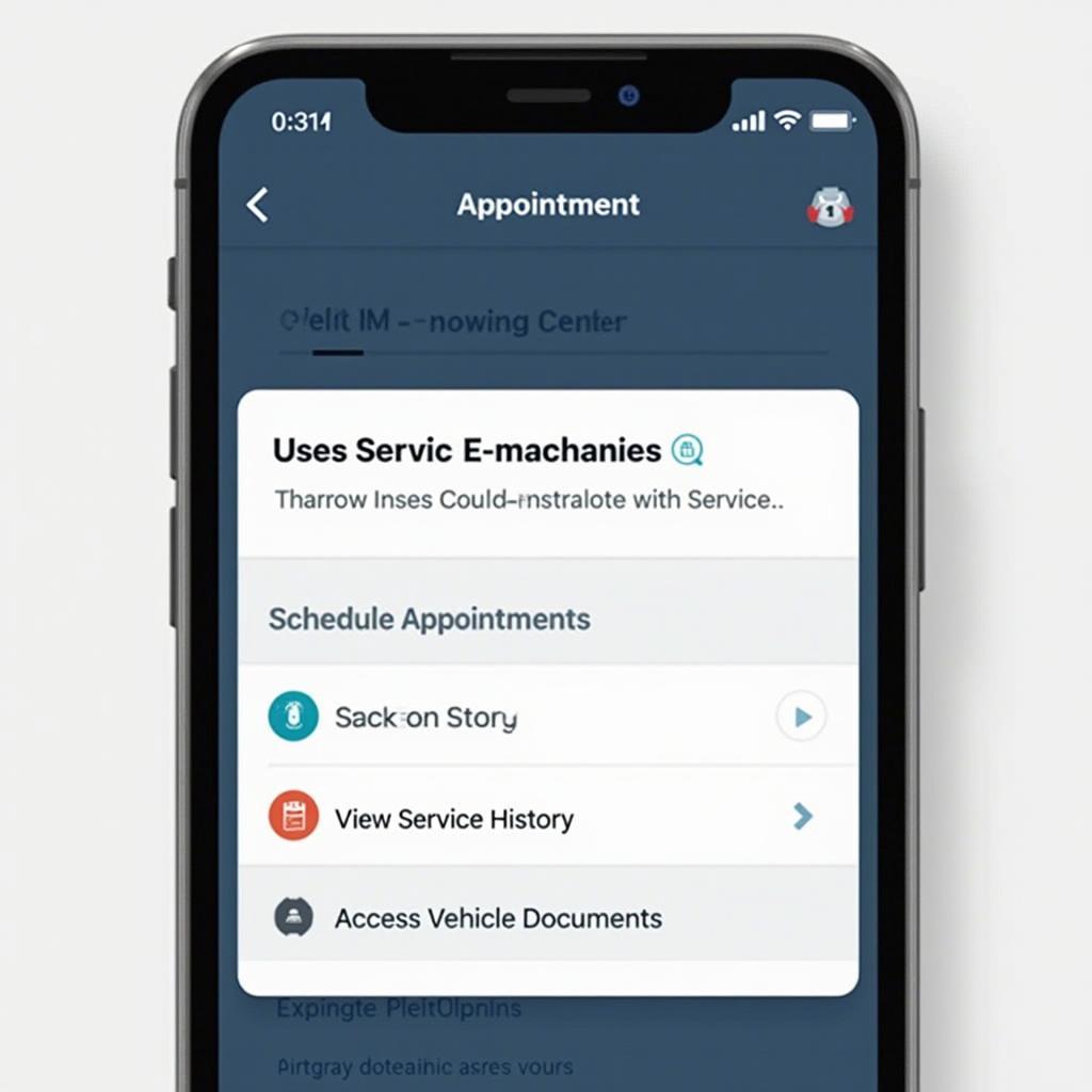 Vehicle service appointment reminder on a mobile app