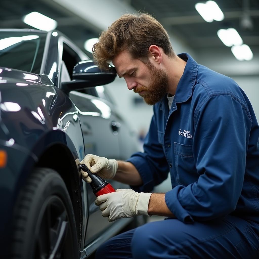 Skilled technician working on a vehicle at Victory Auto Service and Glass