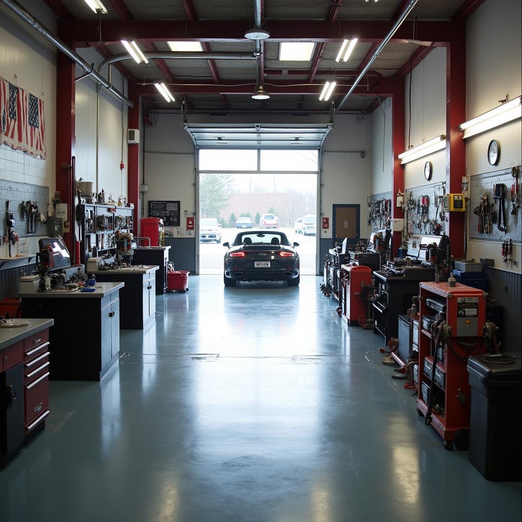 Clean and organized repair bay at Victory Auto Service