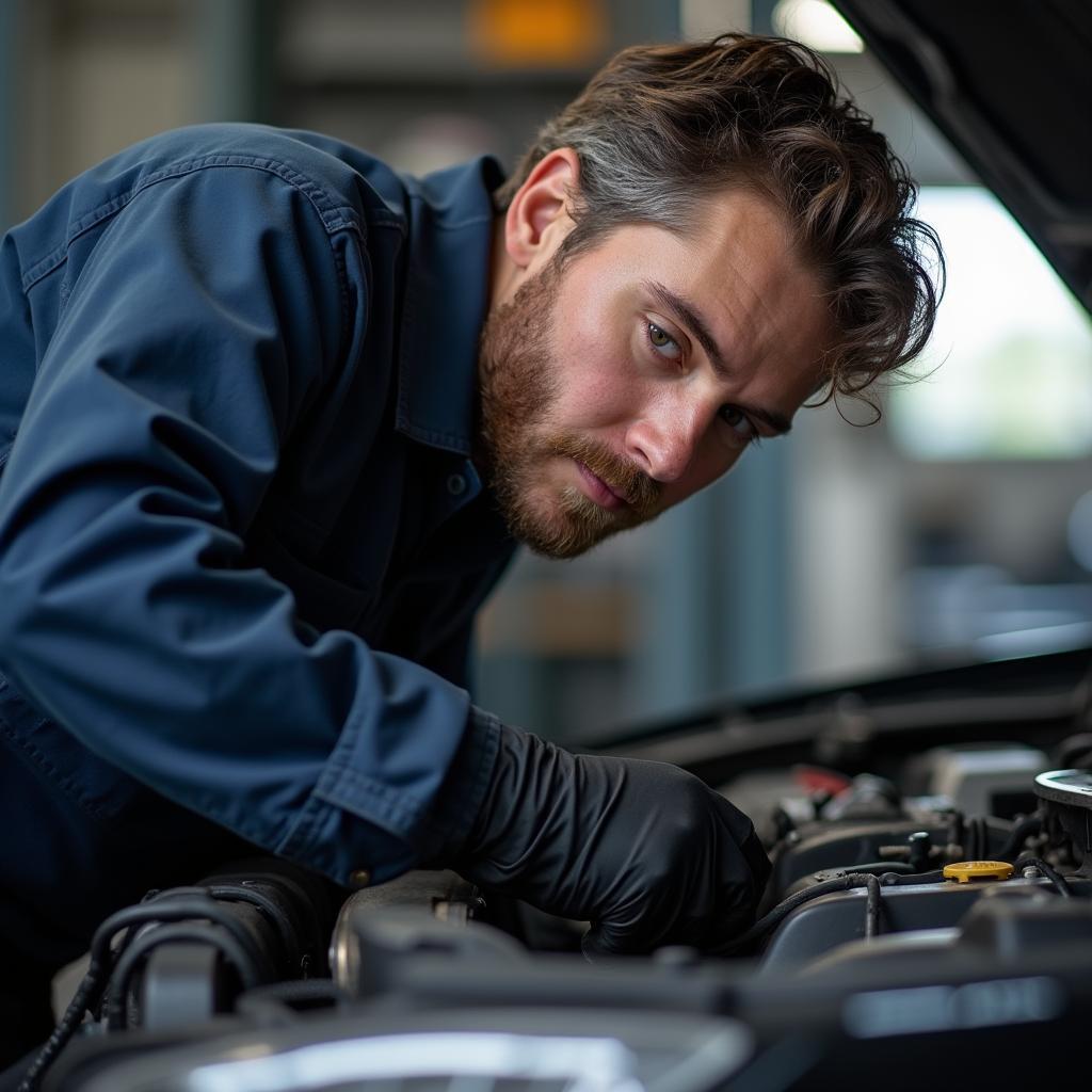 Experienced auto mechanic working on a car engine