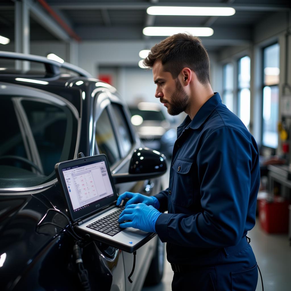 Skilled Technician Performing Diagnostics at a VIP Auto Service Center