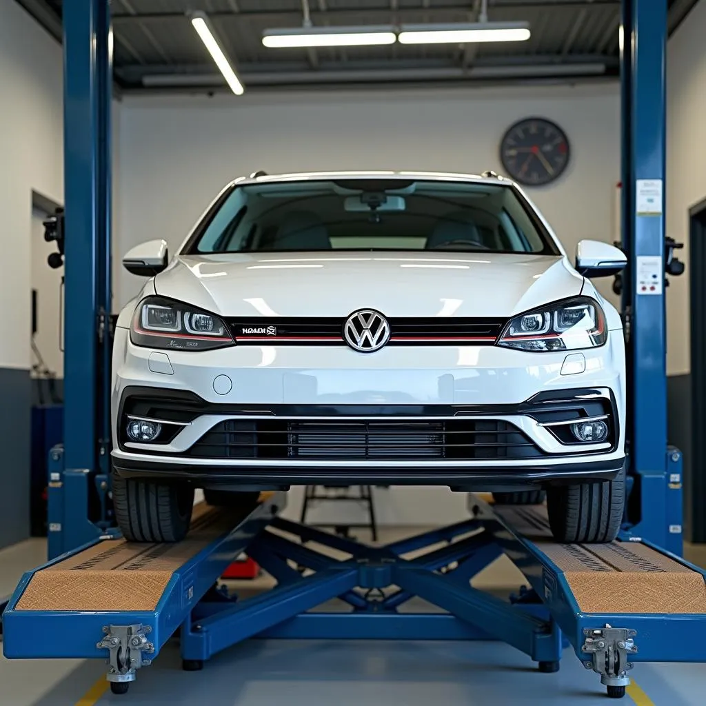 VW Car on Lift for Inspection