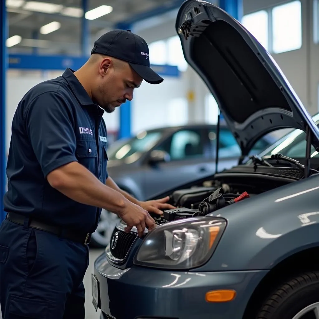 Walmart Auto Service Mechanic Working on Car