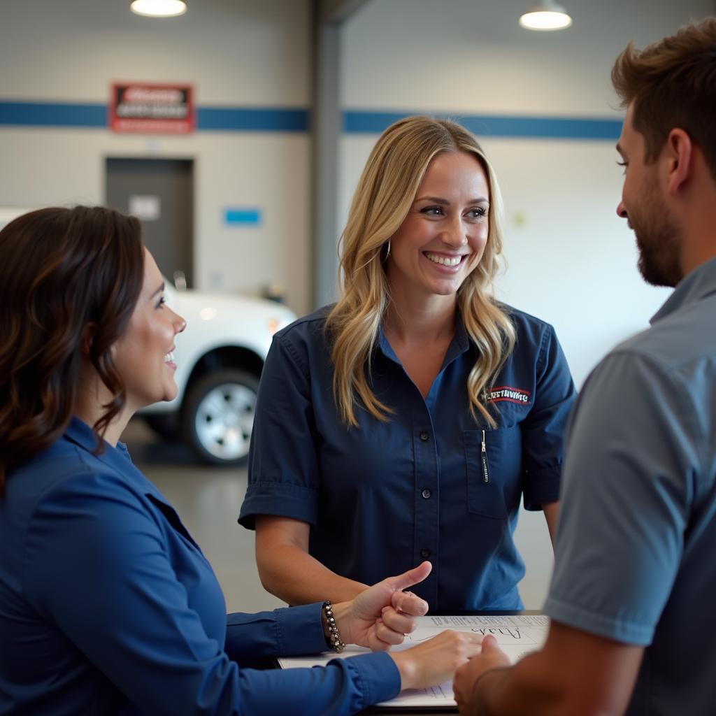 Friendly customer service representative assisting a customer