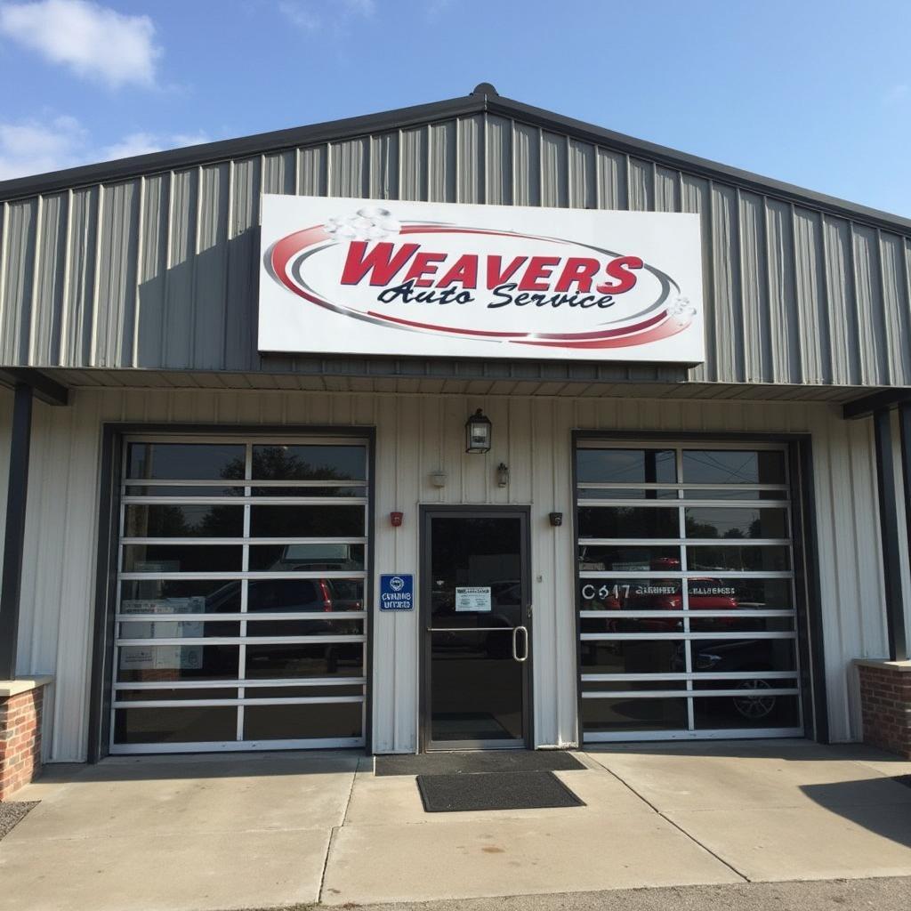 Modern and inviting auto service shop front with Weavers Auto Service signage