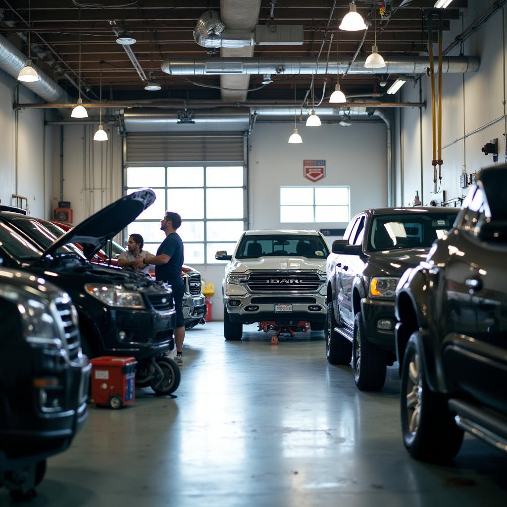 Busy auto service shop in West Newton