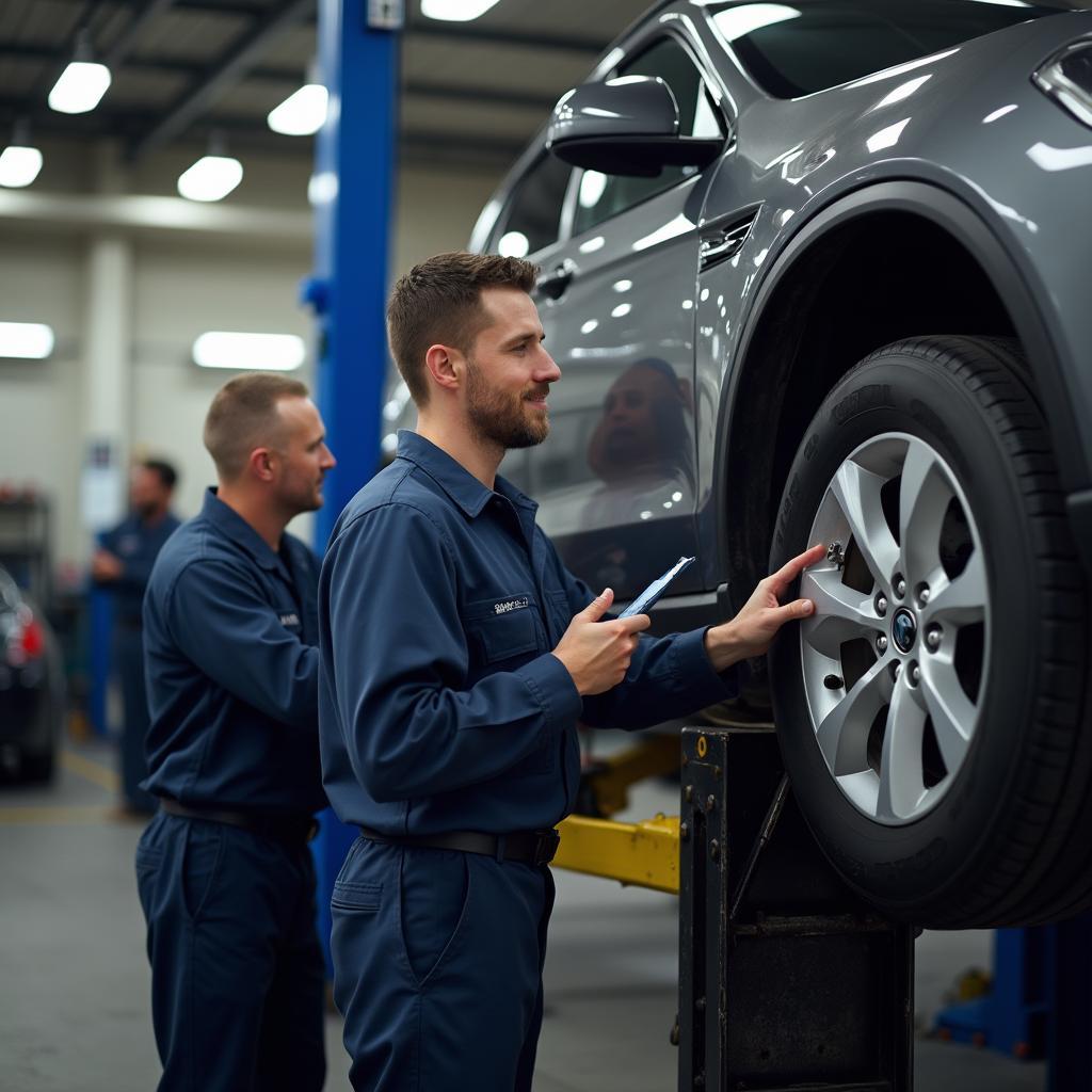 Experienced mechanics working on a car