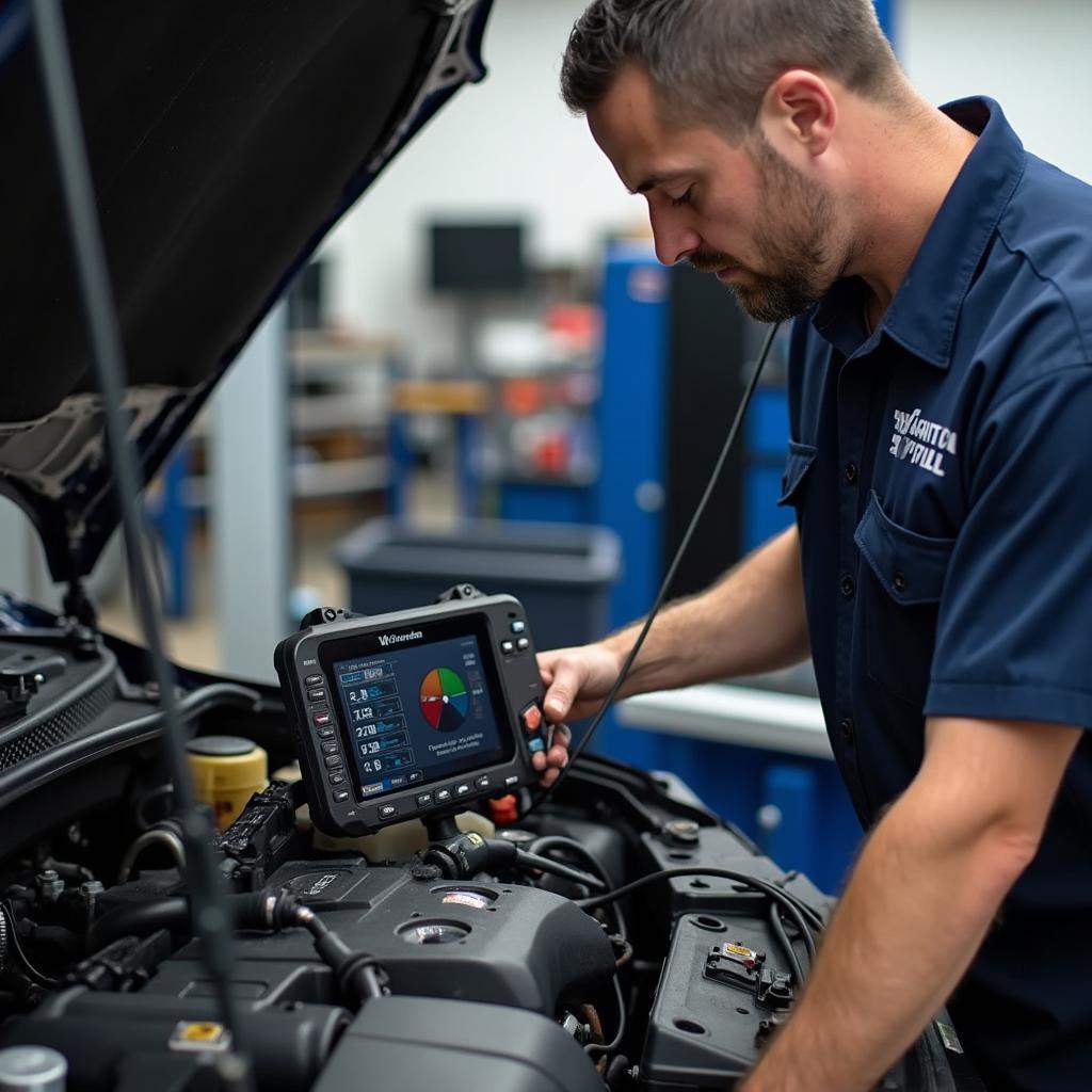 Experienced technicians working on a car engine